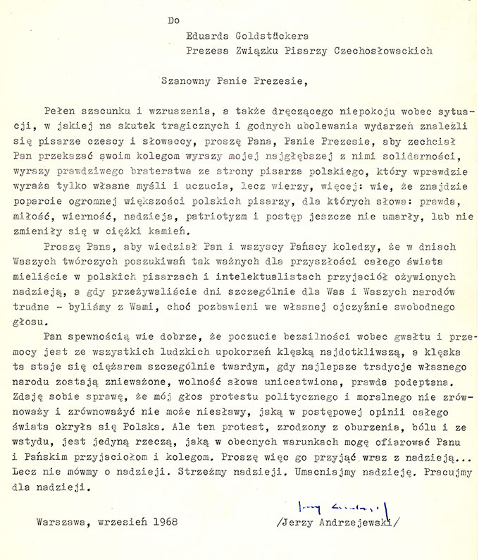 Dopis Jerzego Andrzejewskiego