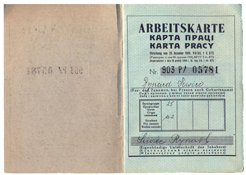 Ryszard Siwiec’s Arbeitskarte (work card)